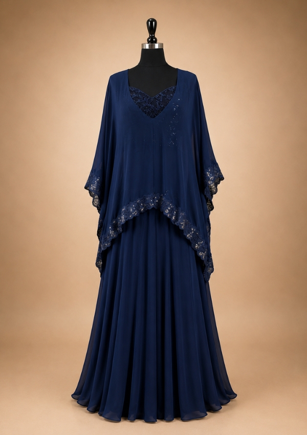 Navy Kaftan Gown Set